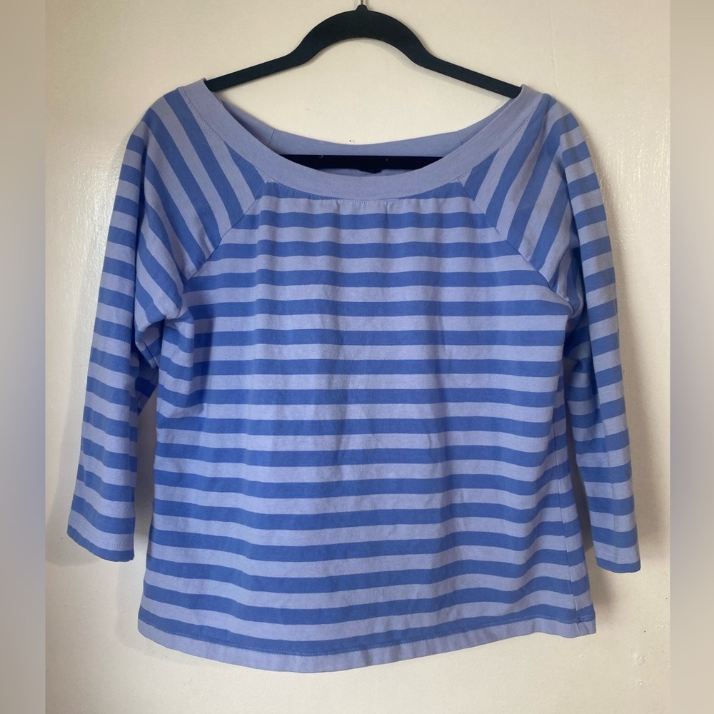 Striped 3/4 Sleeve Wide Neck Top